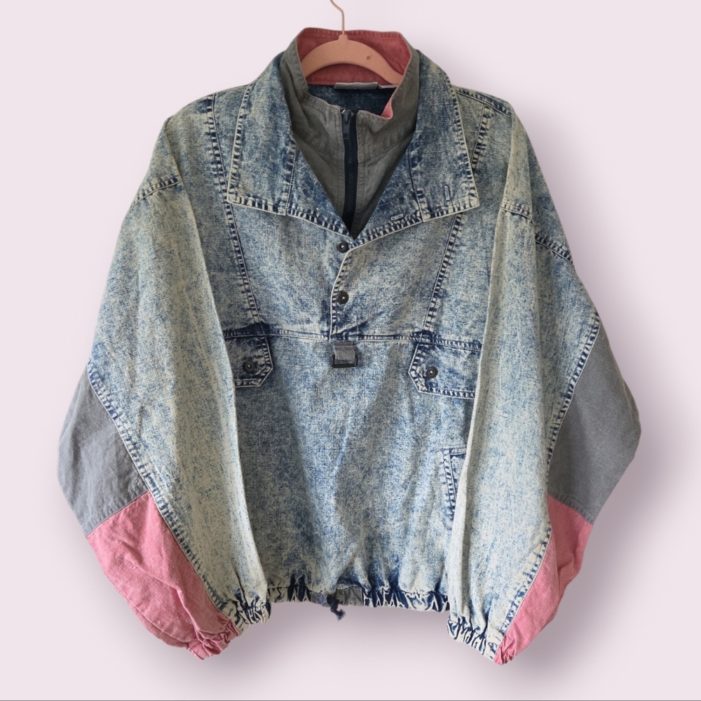 Vintage 80s Pullover Acid Wash‎ Quarter Zip Jacket